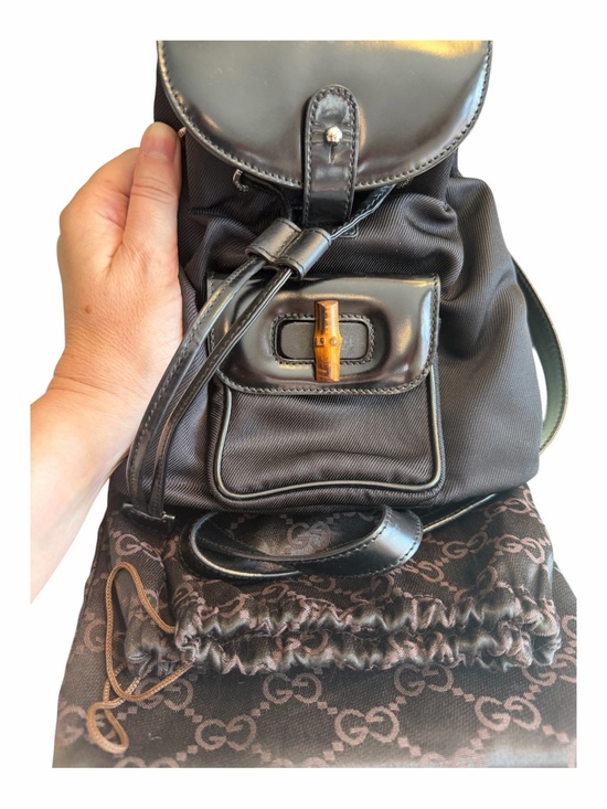Gucci Handbags - Authentic Gucci Black Backpack Mini Drawstring Nylon Leather Trim W/Dust Bag